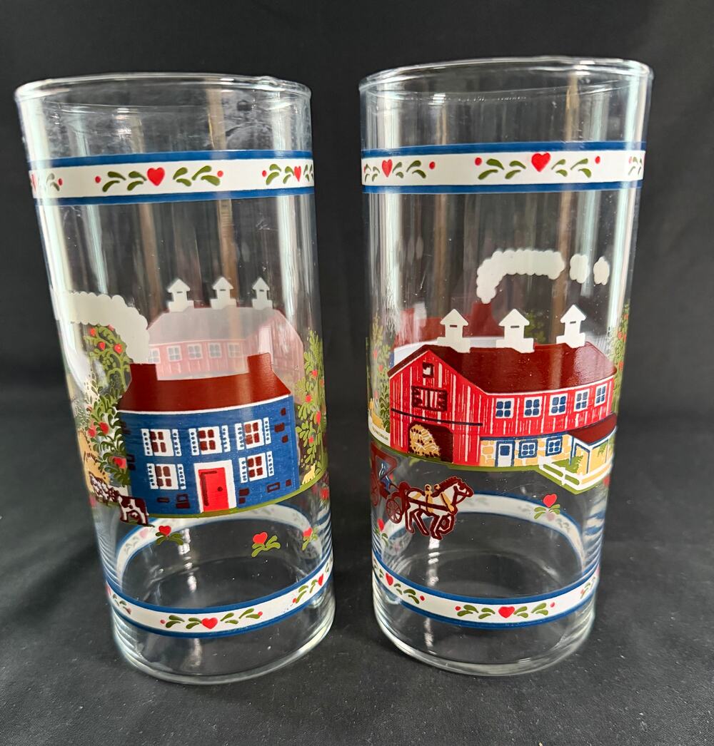 Vintage Tiara Indiana Glass Rural Blue Colonial Farm Canisters Set 2 NO LIDS